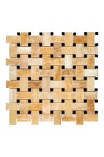 Honey Onyx Stone Basketweave with Black Dots Mosaic Tile Polished - mosaic