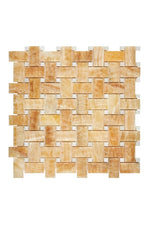 Honey Onyx Stone Basketweave with White Dots Mosaic Tile Polished - mosaic