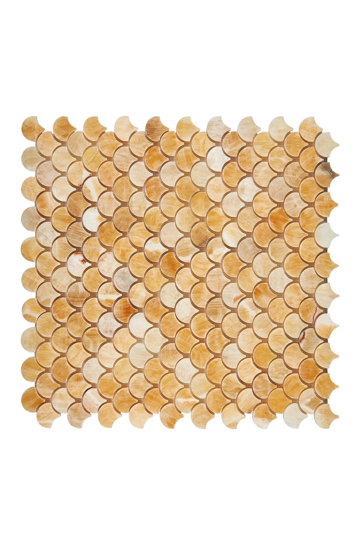 Honey Onyx polished fan fish-scale mosaic.
