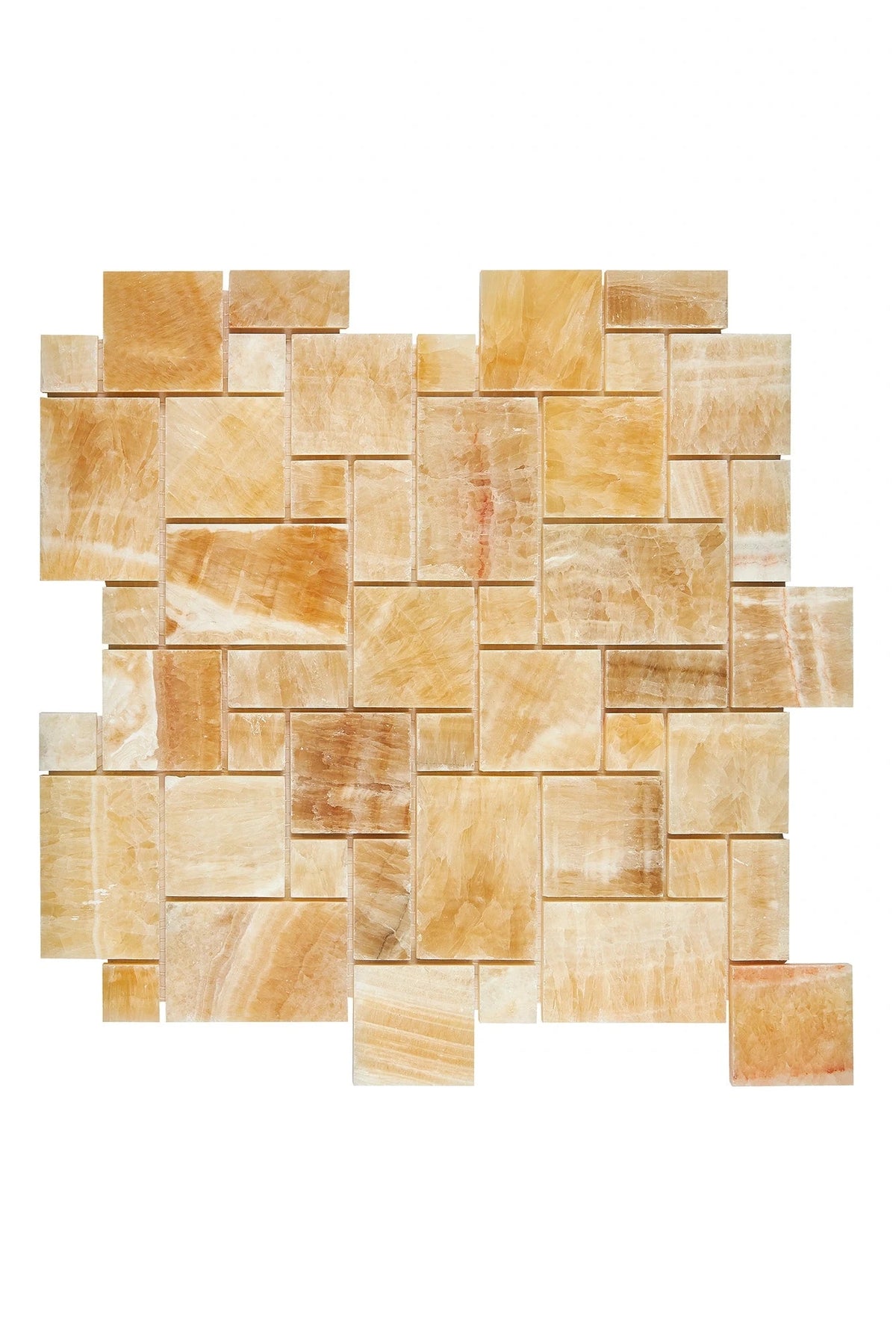 Honey Onyx polished Mini Versailles mosaic.