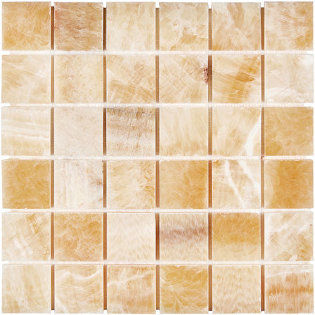 Honey Onyx polished 2×2 square mosaic.
