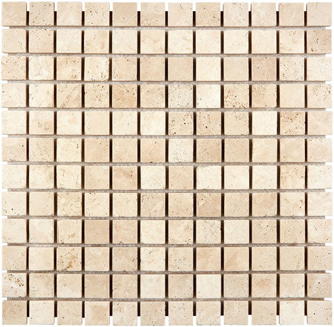 1×1 Mosaic showing tumbled warm ivory-beige Ivory Travertine.