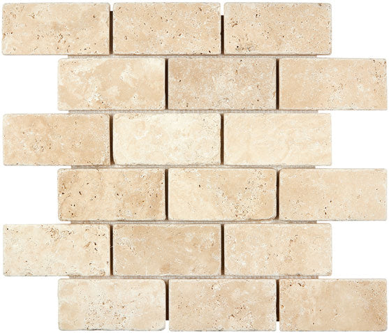 2×4 Mosaic showing tumbled warm ivory-beige Ivory Travertine.