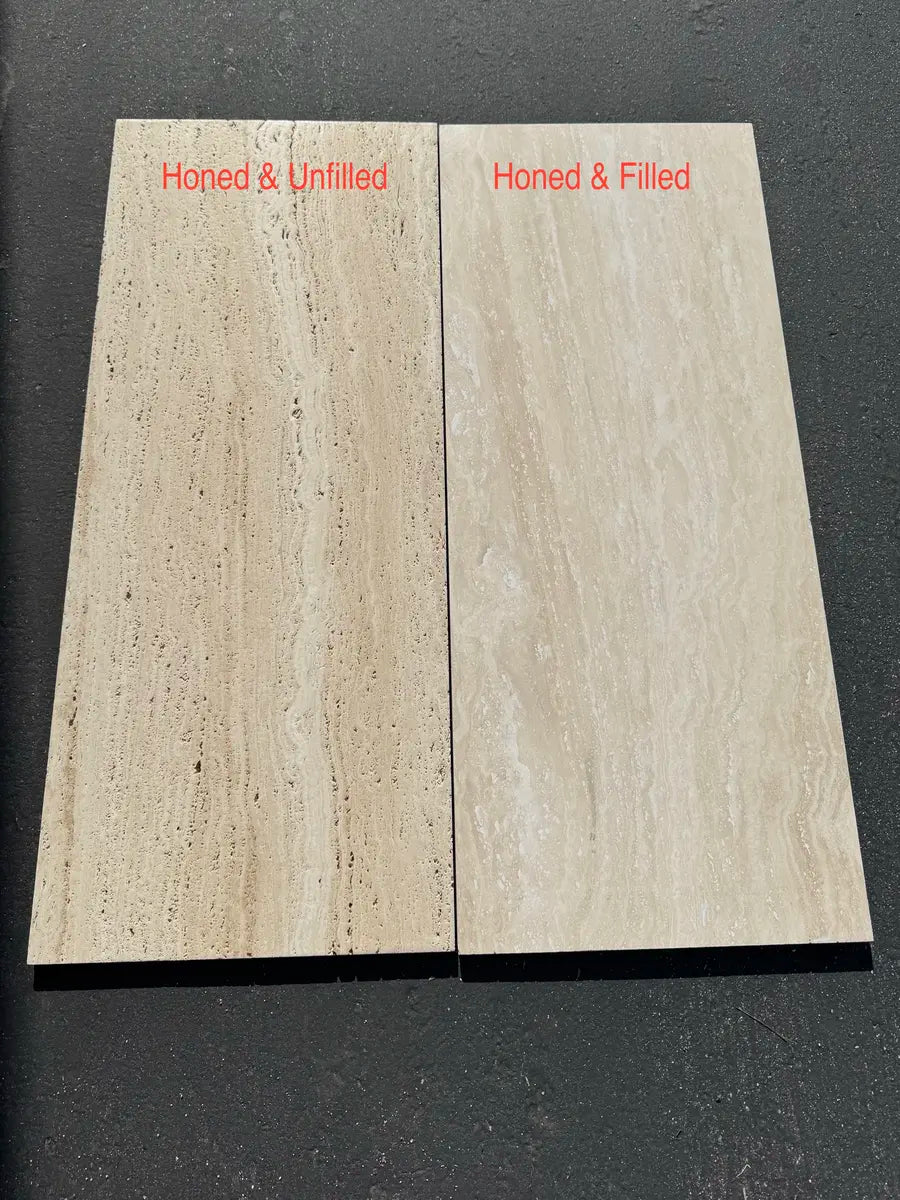 18×36 Large-Format Tile showing honed and filled warm ivory-beige Ivory Travertine.