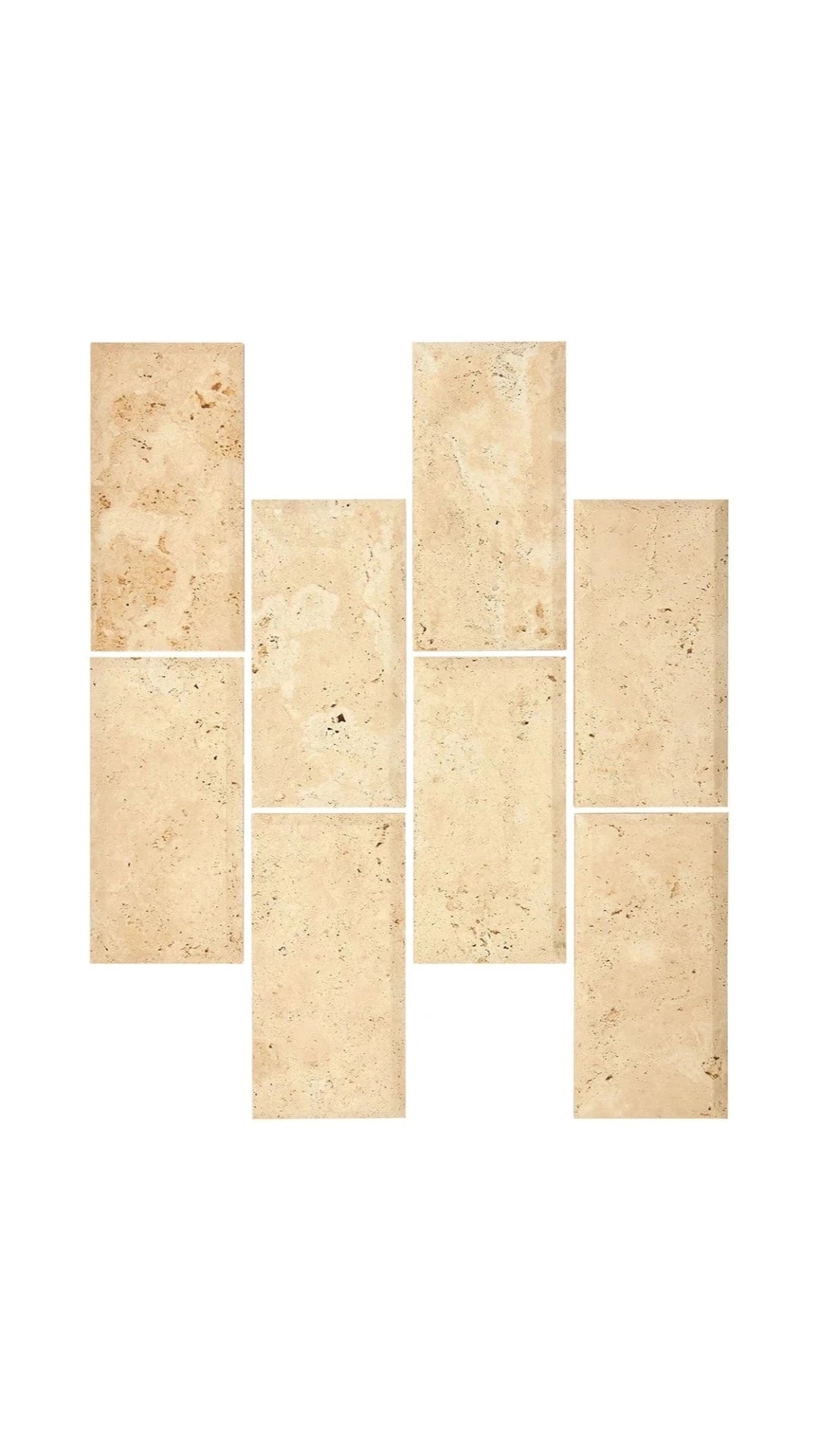 3×6 Subway Tile showing honed and deep-beveled warm ivory-beige Ivory Travertine.