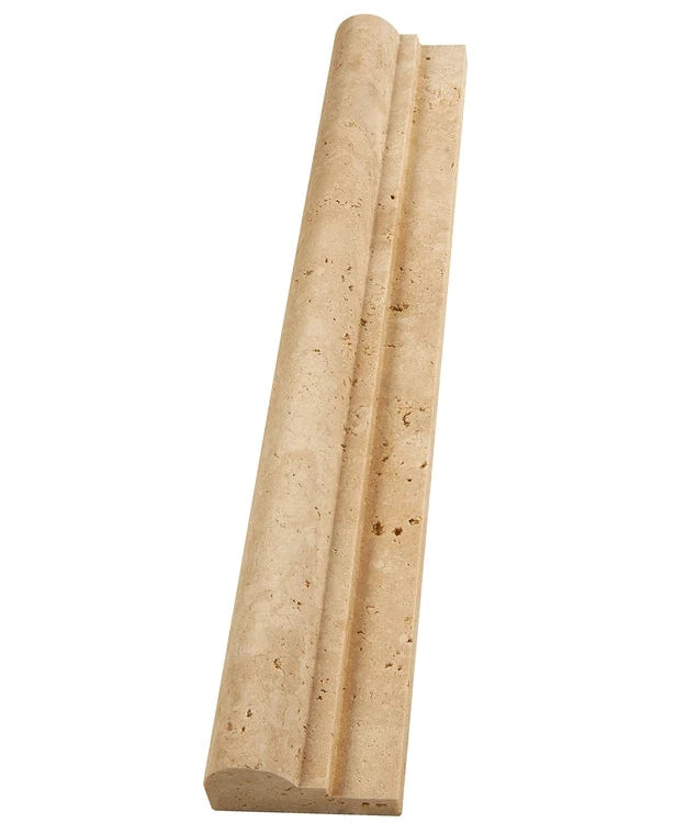 2×12 Single-Step Chair Rail in warm ivory-beige natural Ivory Travertine.