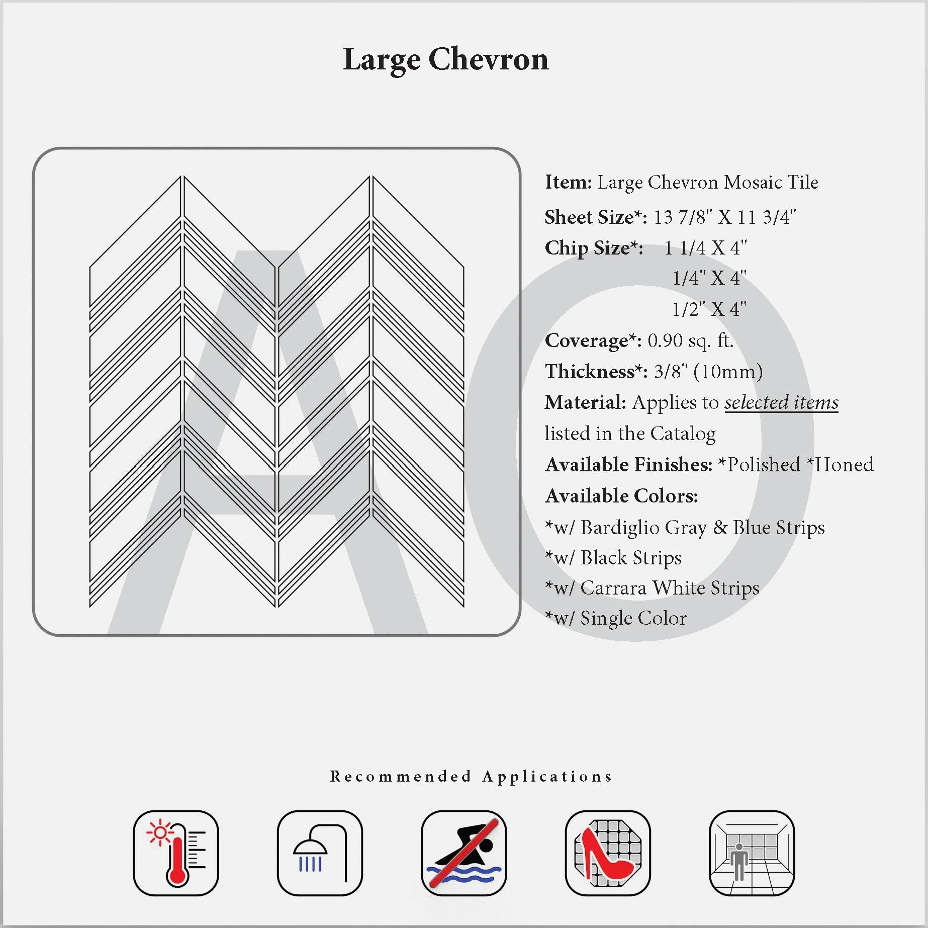 Reference image or diagram for Large Chevron Mosaic; White Thassos marble appearance may vary.