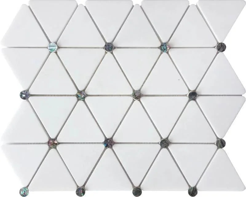 Luminous Pearls Tahitian Glow 11×13 pearl and marble geometric mosaic tile.