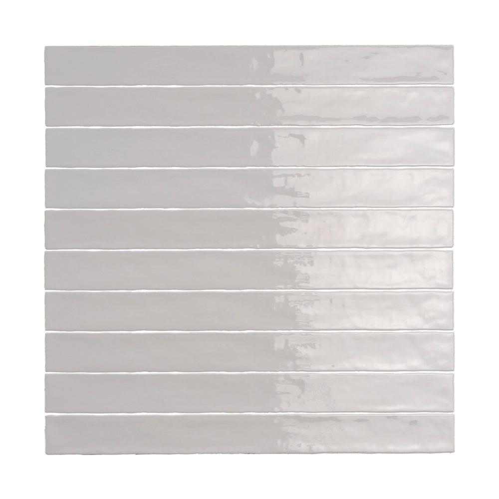 ModLine Ash Gray 2×20 glossy ceramic wall tile.