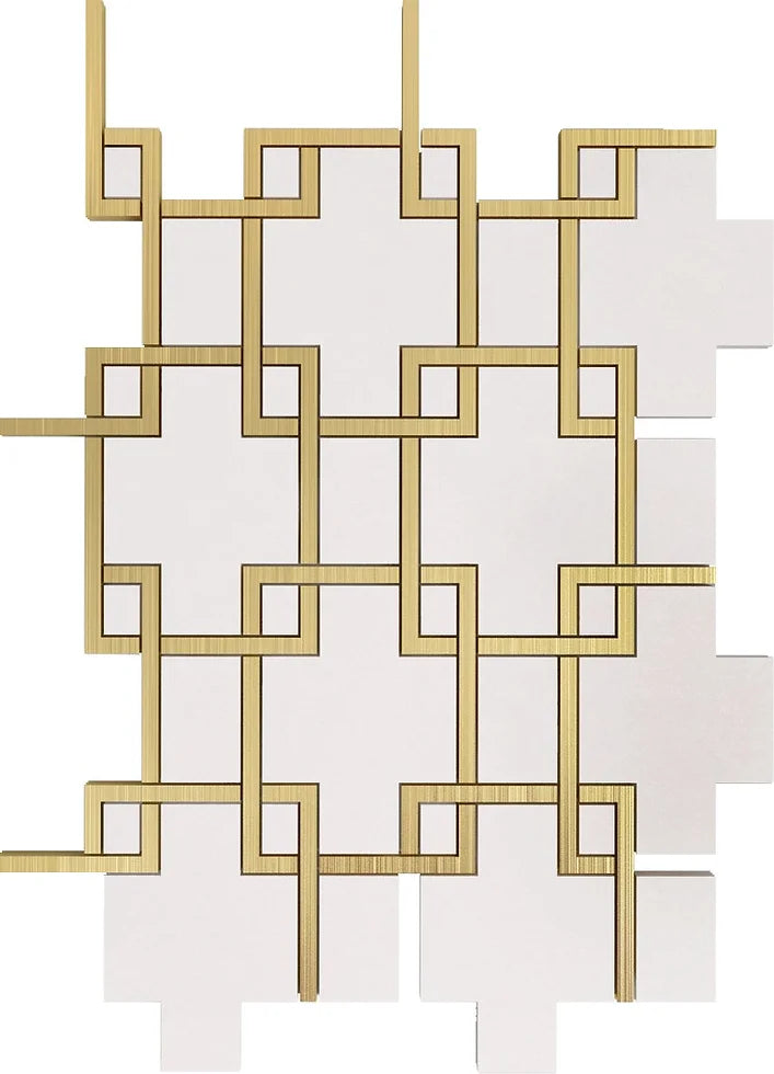 Modern Heritage Bronze Elegance marble and stainless-steel geometric mosaic.