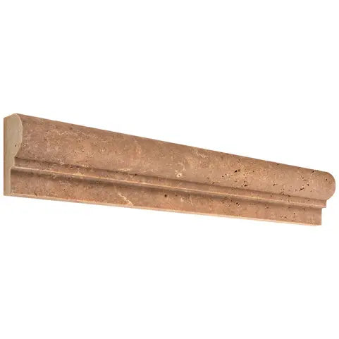 Noce Travertine 2×12 tumbled ogee chair-rail trim in warm brown natural stone.