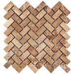 Noce Travertine 1x2 Herringbone Mosaic – Tumbled - mosaic