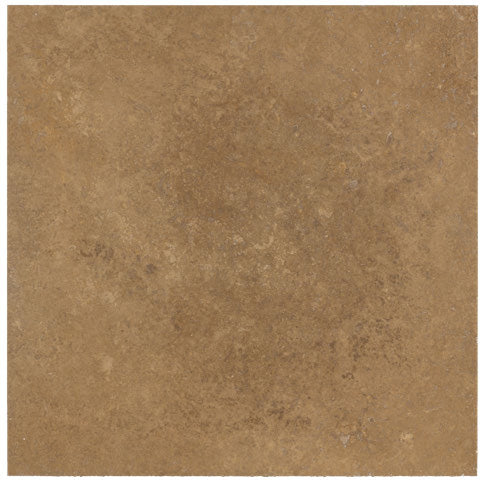 Noce Travertine 24×24 honed-and-filled large-format field tile in warm brown natural stone.