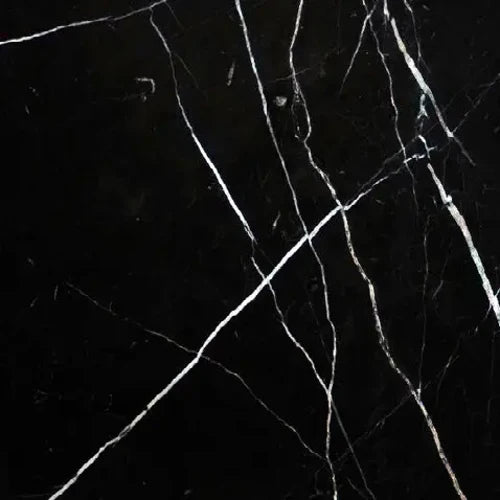 Nero Marquina marble honed 12×12 micro-beveled tile.