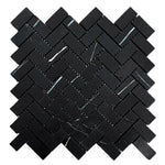 Nero Marquina Marble 1x2 Herringbone Mosaic Tile – Polished or Honed - mosaic