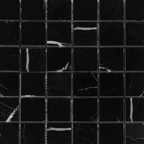 Nero Marquina marble 2×2 grid mosaic in a polished or honed finish.