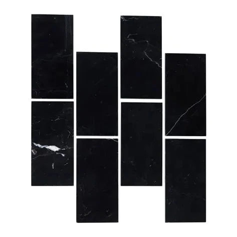 Nero Marquina marble polished 3×6 subway tile.