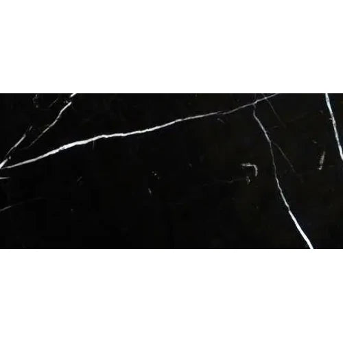 Nero Marquina marble 6×12 micro-beveled subway tile in a polished or honed finish.