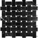 Nero Marquina Marble Basketweave Mosaic with White Dots - mosaic