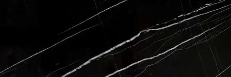 Nero Marquina marble polished 4×12 micro-beveled subway tile.
