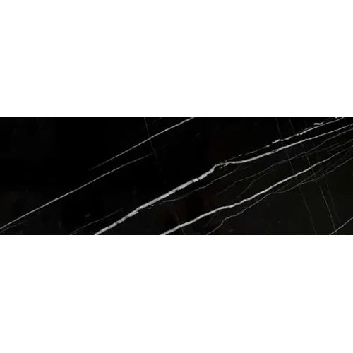Nero Marquina marble polished 4×12 micro-beveled subway tile.