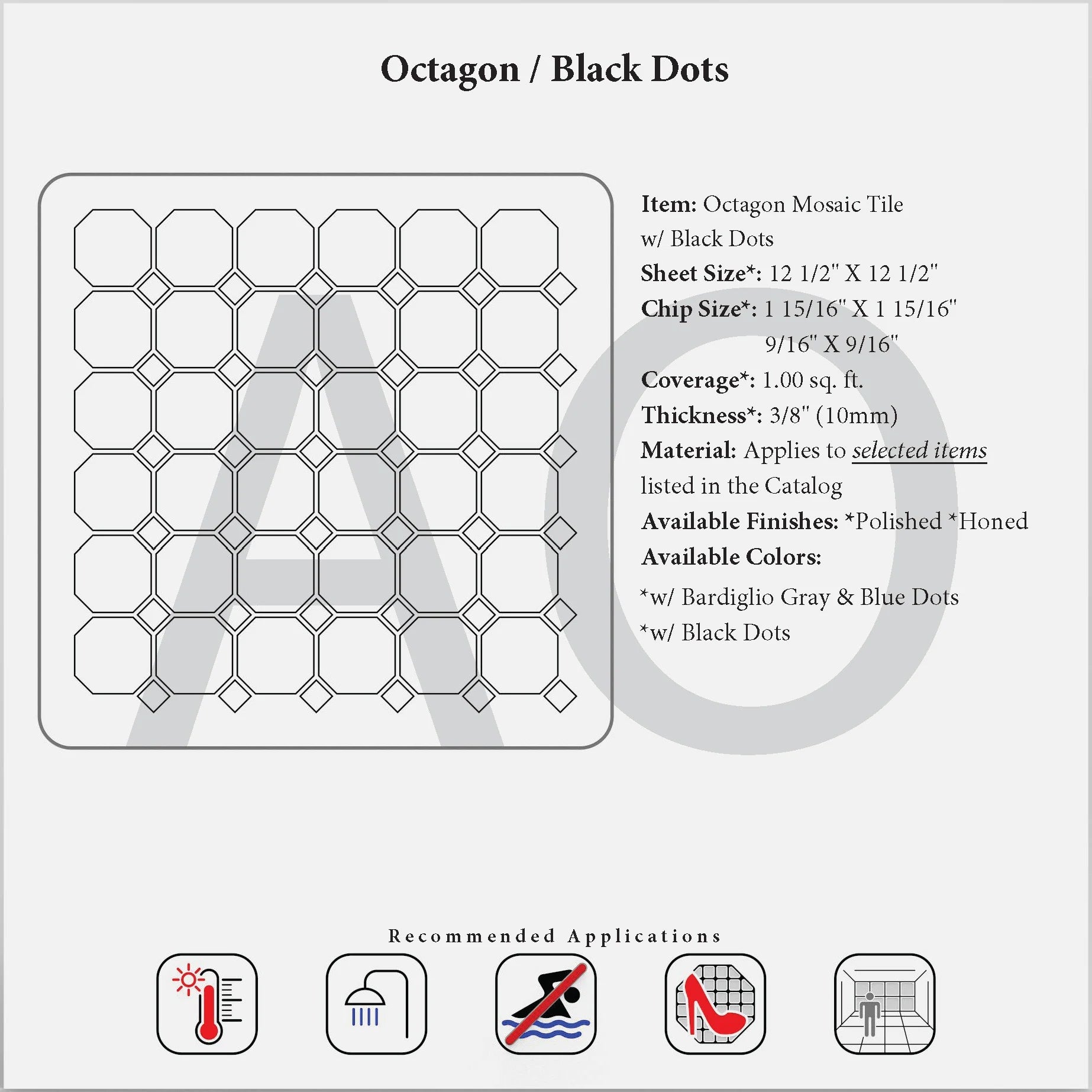 Generic octagon mosaic technical reference with black dots; this does not match the white-dot product.