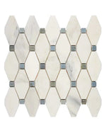 Oriental White Marble Elongated Hexagon Blue Mosaic - mosaic