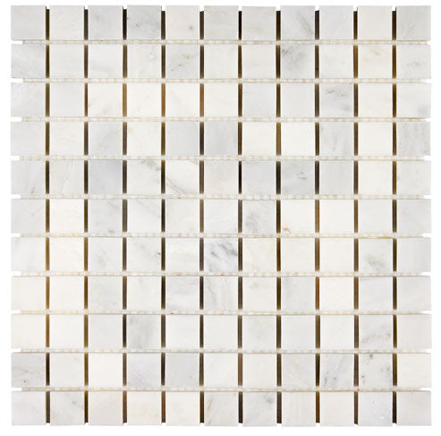 Oriental White polished 1×1 square marble mosaic.