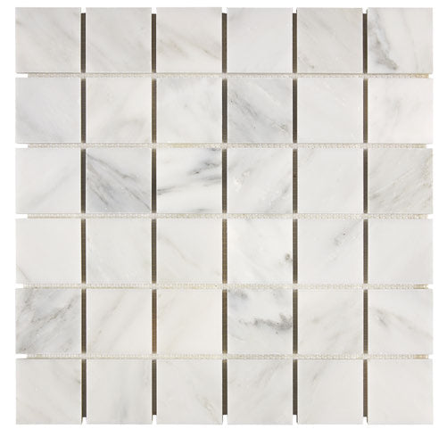 Oriental White polished 2×2 square marble mosaic.