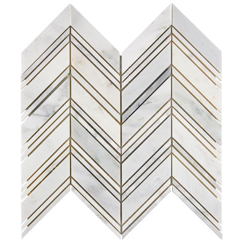 Oriental White polished large chevron marble mosaic.