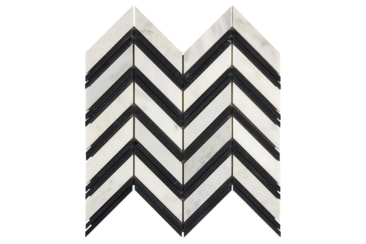 Oriental White large chevron mosaic with black strips; this colorway is not an active variant on this product.