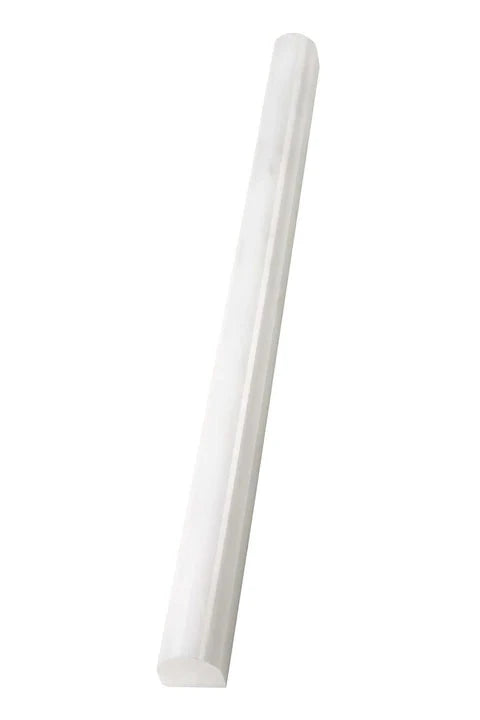 Oriental White marble ¾×12 bullnose liner in a polished or honed finish.