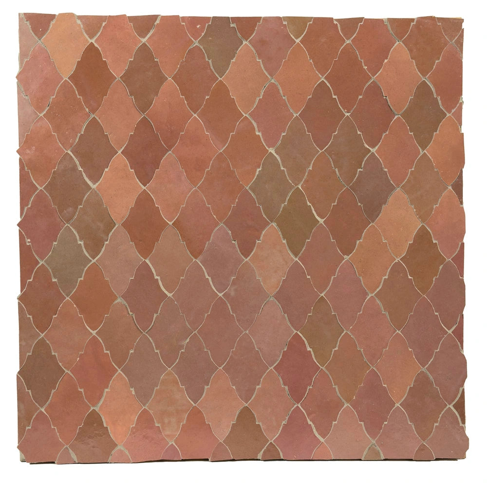 Handmade Moroccan Zellige Papillon mosaic in glossy Terracotta Rouge.