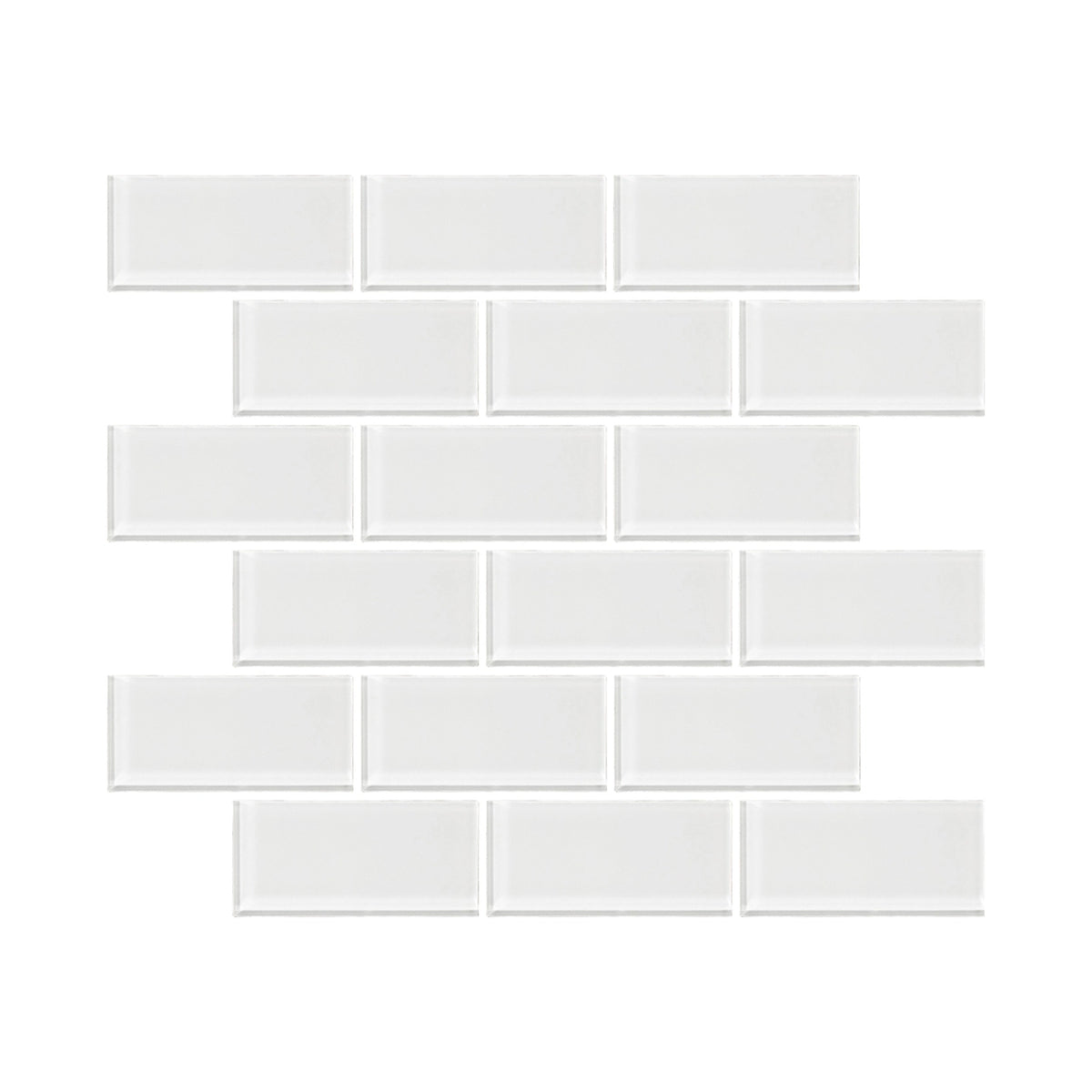 Radiant Surfaces Desert Pearl glossy glass 2×4 brick-joint mosaic sheet.