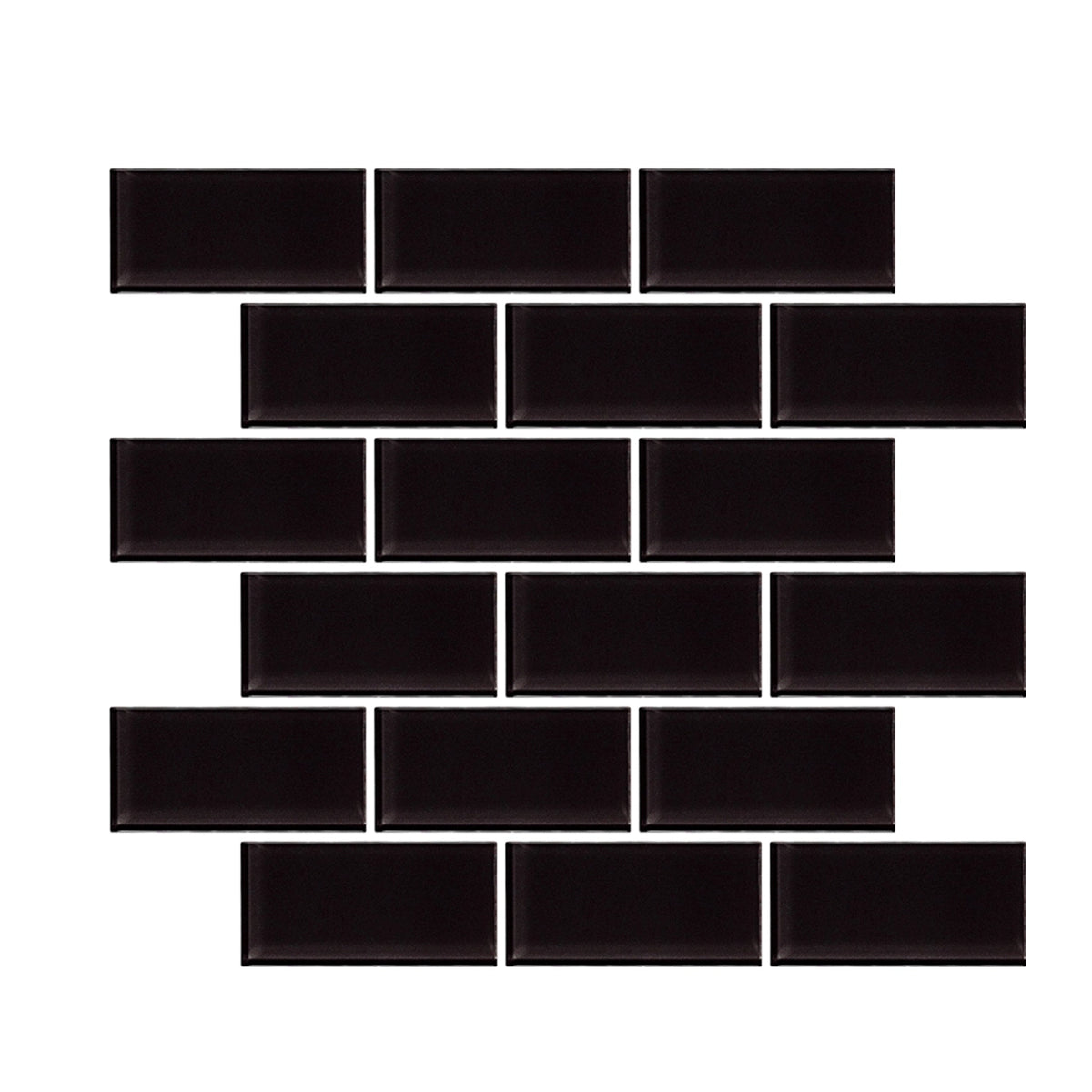 Radiant Surfaces Espresso Brown glossy glass 2×4 brick-joint mosaic sheet.
