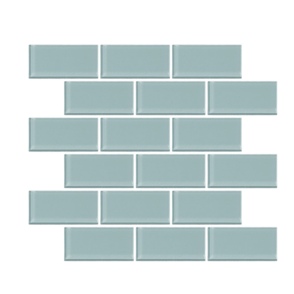 Radiant Surfaces Midnight Blue glossy glass 2×4 brick-joint mosaic sheet.