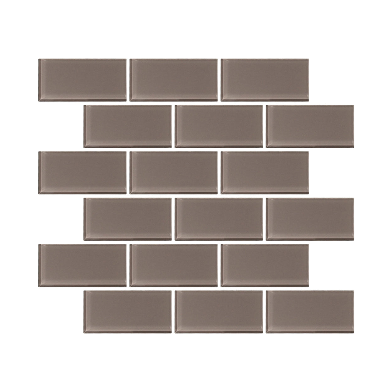 Radiant Surfaces Slate Stone glossy glass 2×4 brick-joint mosaic sheet.