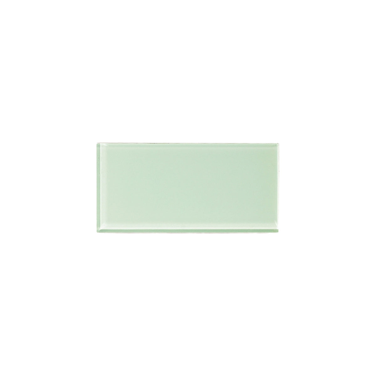 Radiant Surfaces Mint Sage glossy glass 3×6 subway tile.