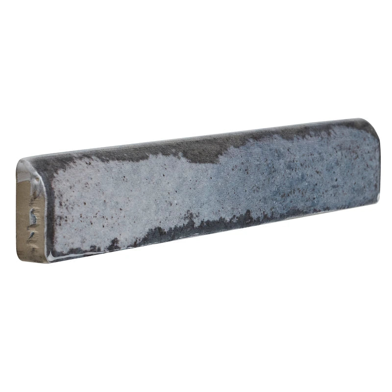 Retro Revival Sapphire Glow 1×6 ceramic bullnose trim close-up.