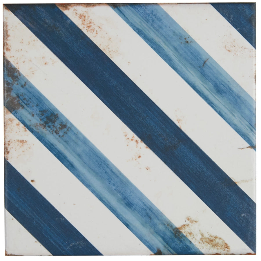 Retro Revival Sapphire Glow 8×8 matte decorative porcelain tile.