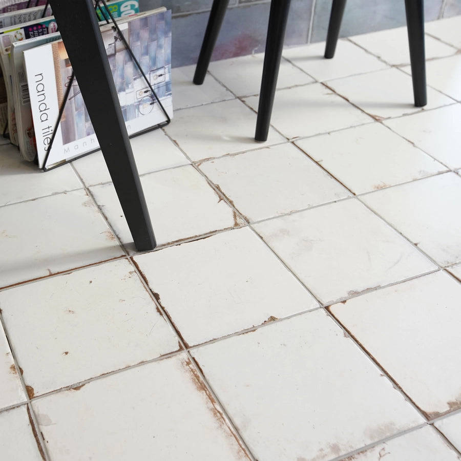 Retro Revival Emerald Charm 8×8 porcelain tile installed on an interior floor.