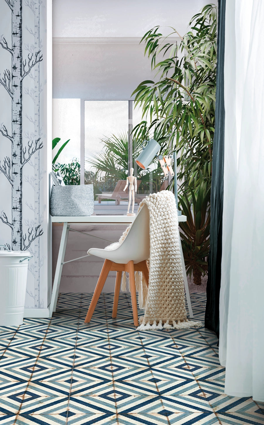 Retro Revival Sapphire Glow 8×8 matte decorative porcelain tile.