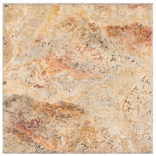 Scabos Travertine 18×18 honed-and-filled tile with a smooth multicolor surface.