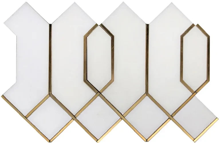 Sculptured Precision Golden Gate waterjet marble, glass, and metal mosaic tile.
