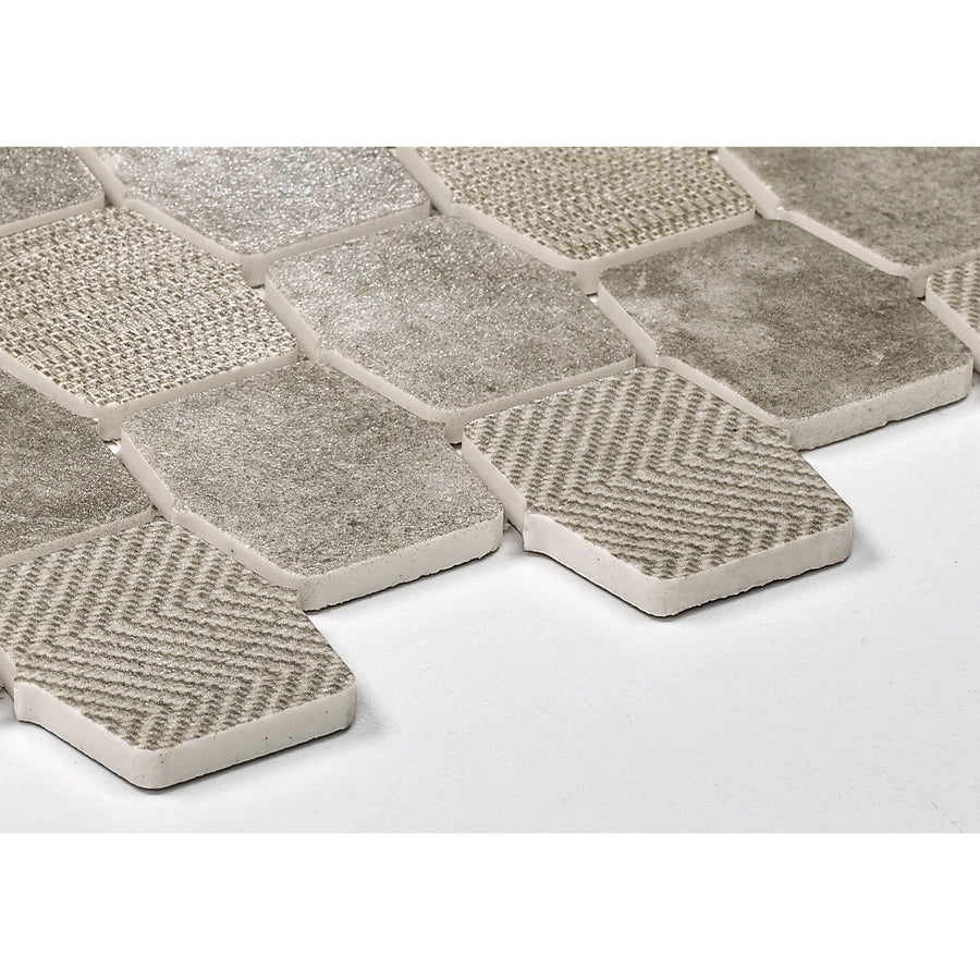 Serene Layers Ash Gray lantern glass mosaic close-up showing shape and reflective surface.