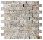 Silver Travertine 1x2 Split Face Mosaic Tile - mosaic