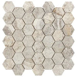 Silver Travertine 2-Inch Hexagonal Mosaic Tile – Tumbled - mosaic