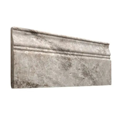 Silver Travertine 5×12 baseboard trim with a smooth architectural profile.