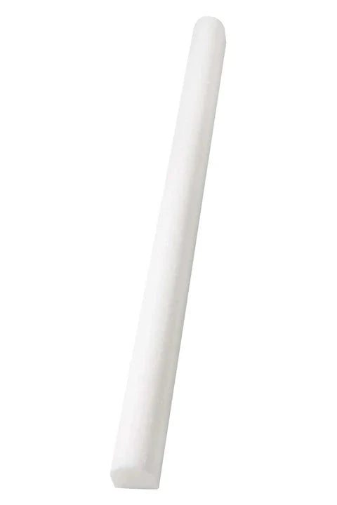 White Thassos ¾×12 Bullnose Liner with polished and honed in brilliant white natural marble.