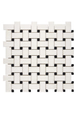 White Thassos Marble Basketweave Black Mosaic - mosaic